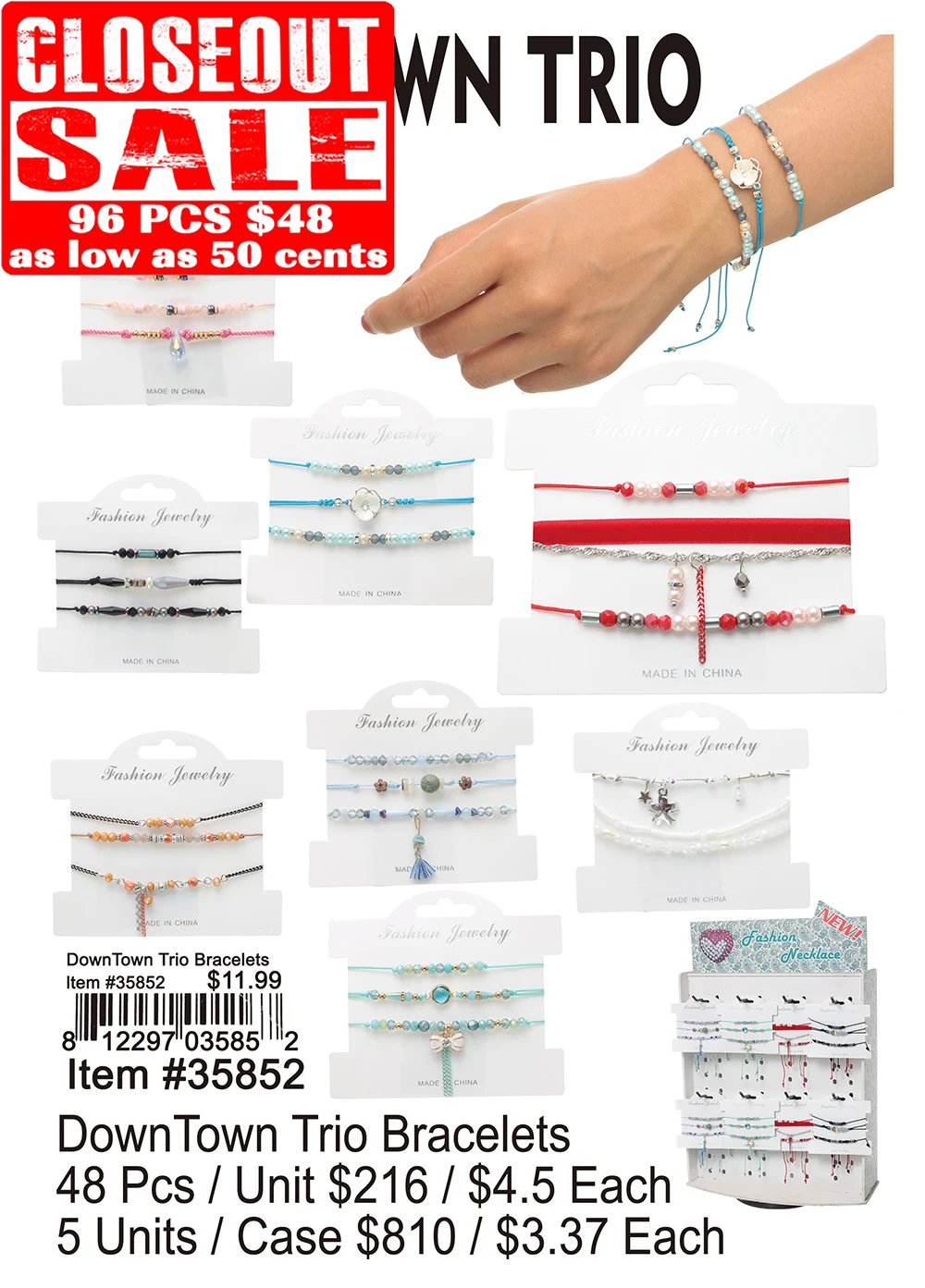 DownTown Trio Bracelets - Closeout 96 Pcs.